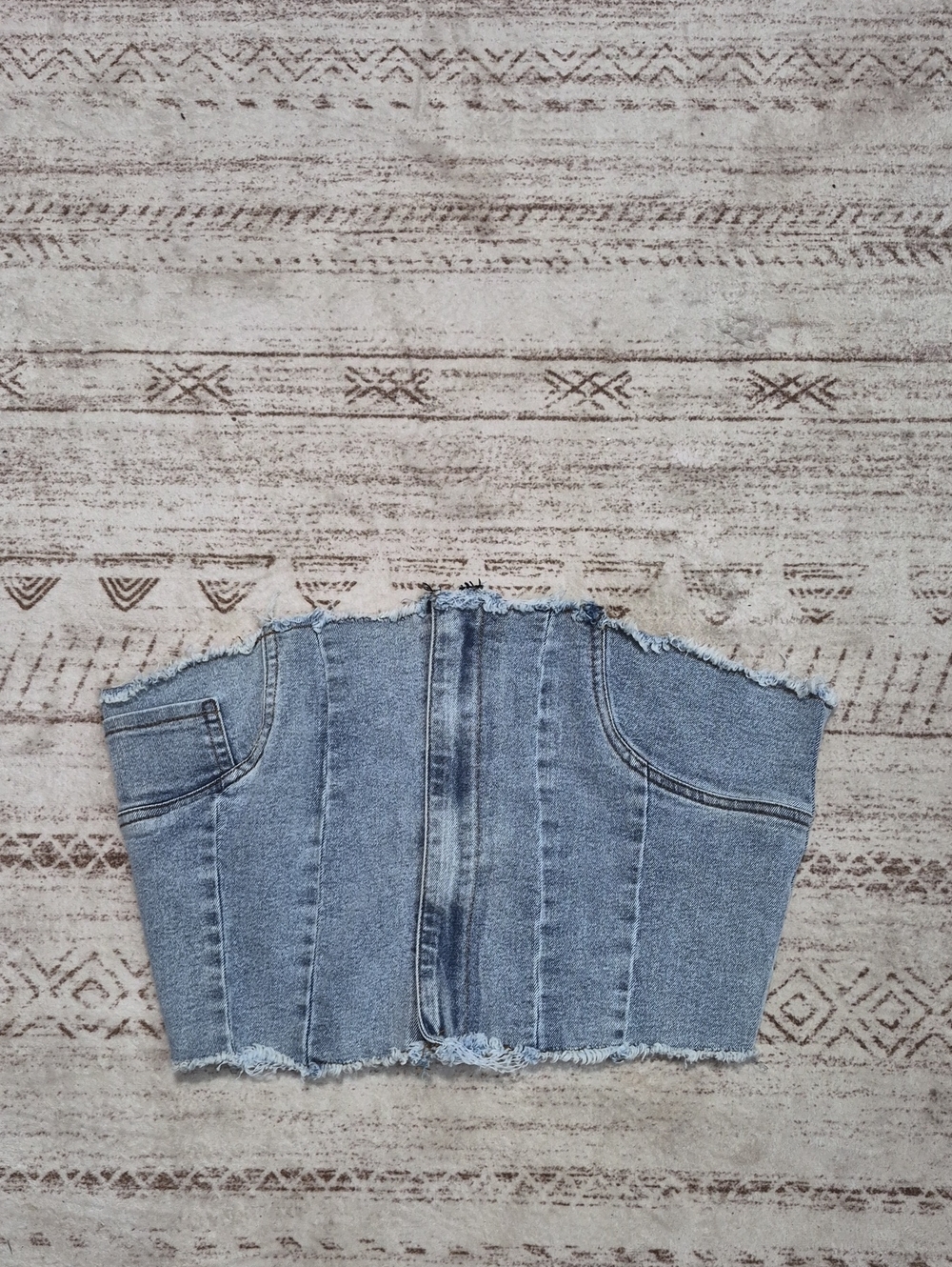 SHEIN Light Blue Denim Strapless Corset Crop Top